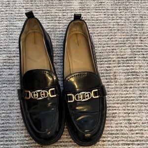 Elegant Black Chunky Loafers with Gold Accents
